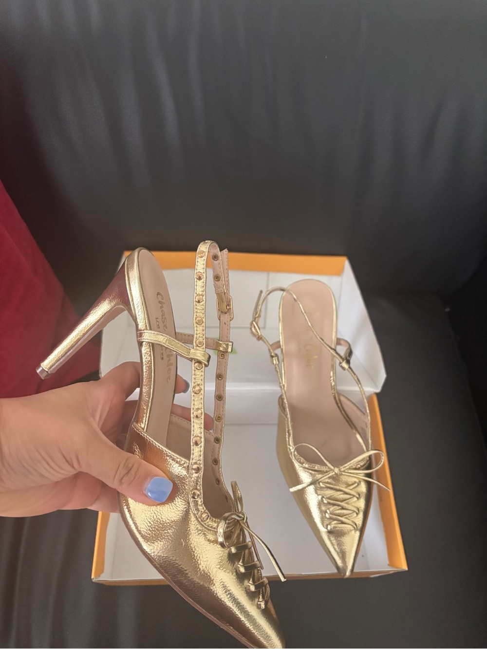 Alexandre Birman Gold Pointed Slingback Lace-Up Mules - Picture 4 of 6
